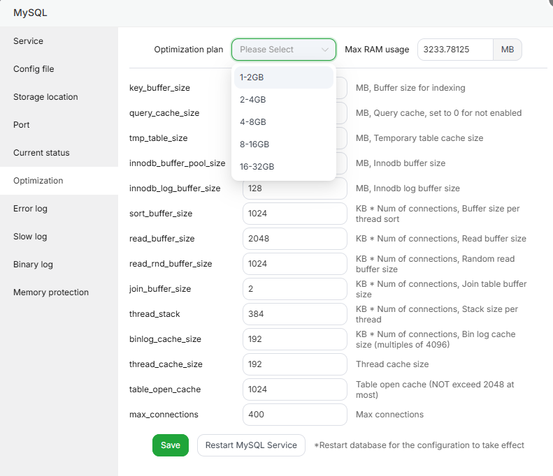 Optimize MariaDB aaPanel