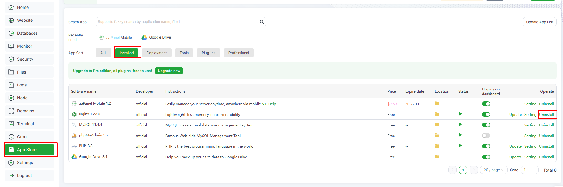 Hướng Dẫn Chuyển Đổi Web Server Trên aaPanel 1 Uninstall Webserver aaPanel